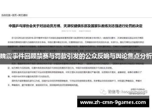 魏震事件回顾禁赛与罚款引发的公众反响与舆论焦点分析