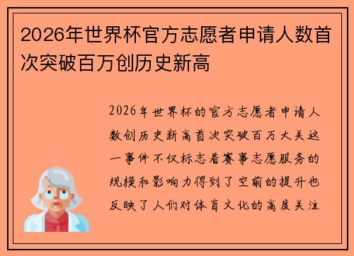2026年世界杯官方志愿者申请人数首次突破百万创历史新高
